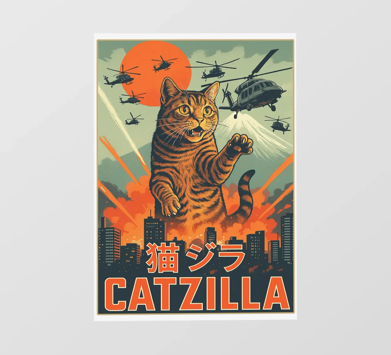 Catzilla Design d'arte retrò giapponese telo in pvc da the gondils