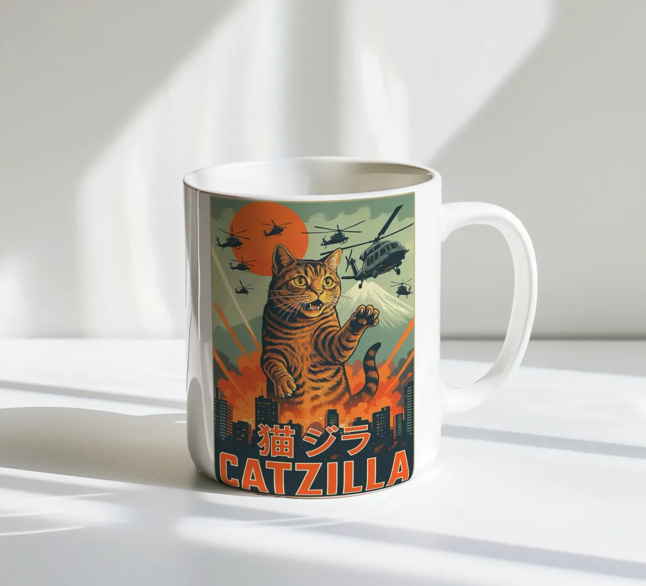 Catzilla Retro Japans Kunstontwerp keramische mok van the gondils