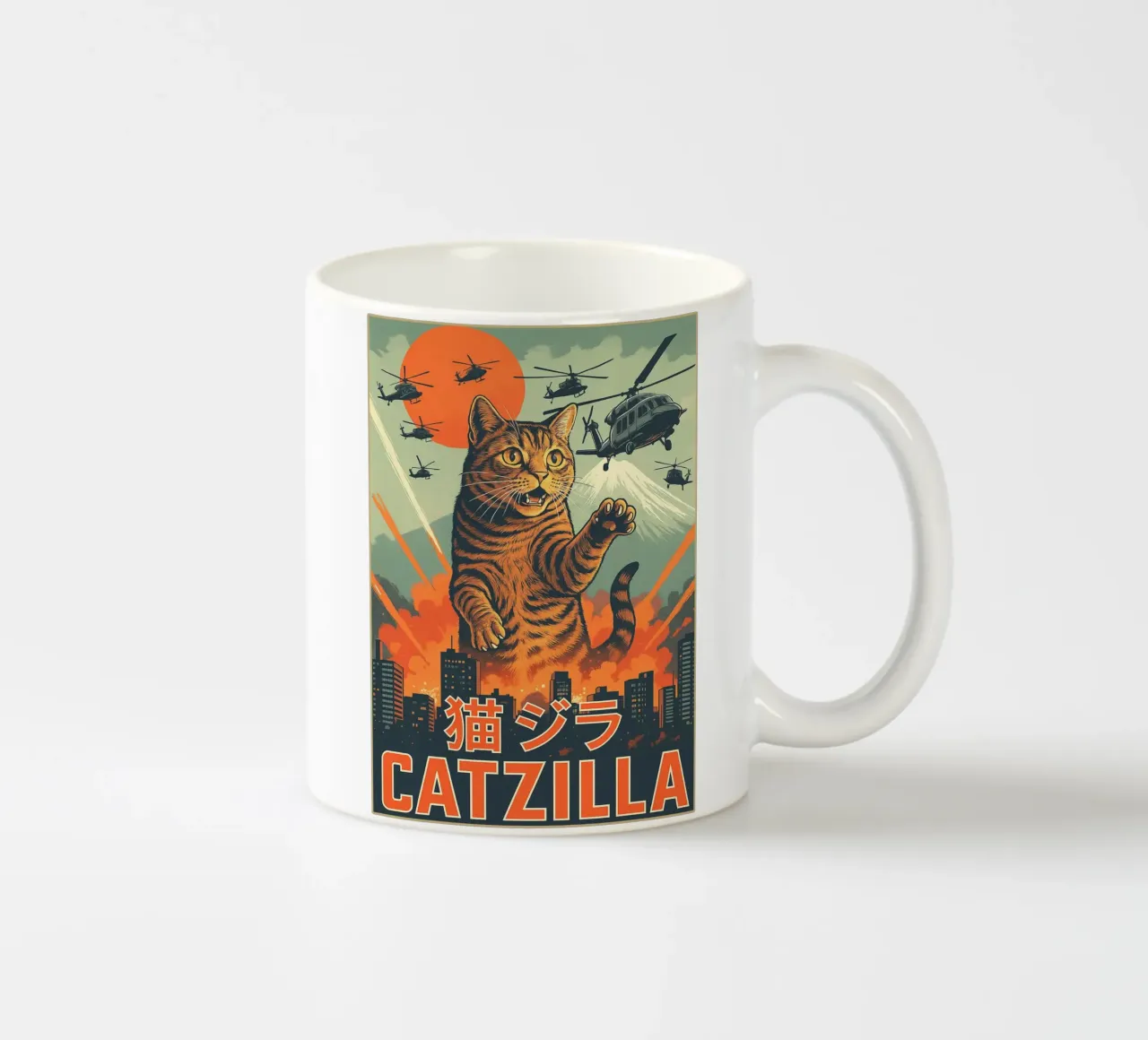 Catzilla Retro Japans Kunstontwerp keramische mok van the gondils