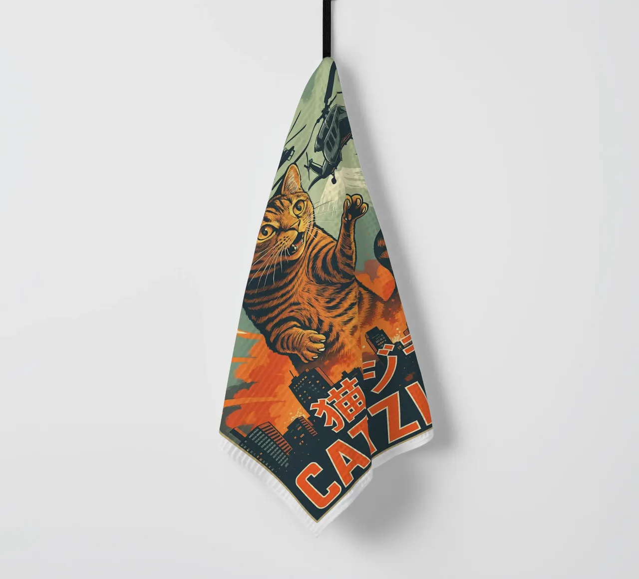 Catzilla Retro Japans Kunstontwerp theedoek van the gondils