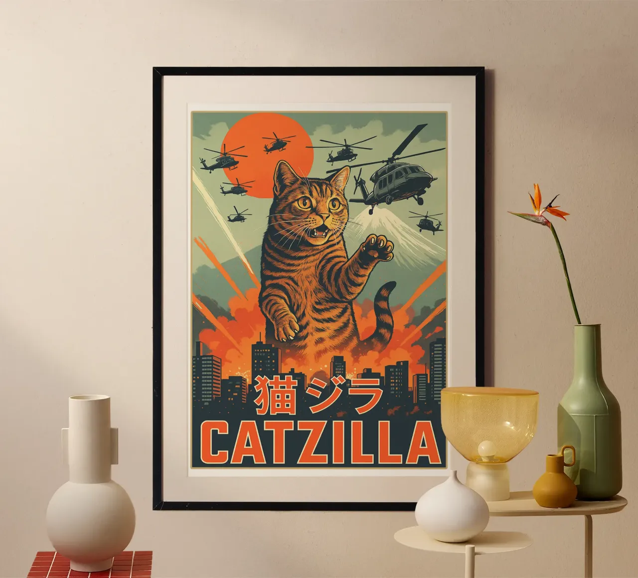 Catzilla Retro Japans Kunstontwerp hahnemühle van the gondils