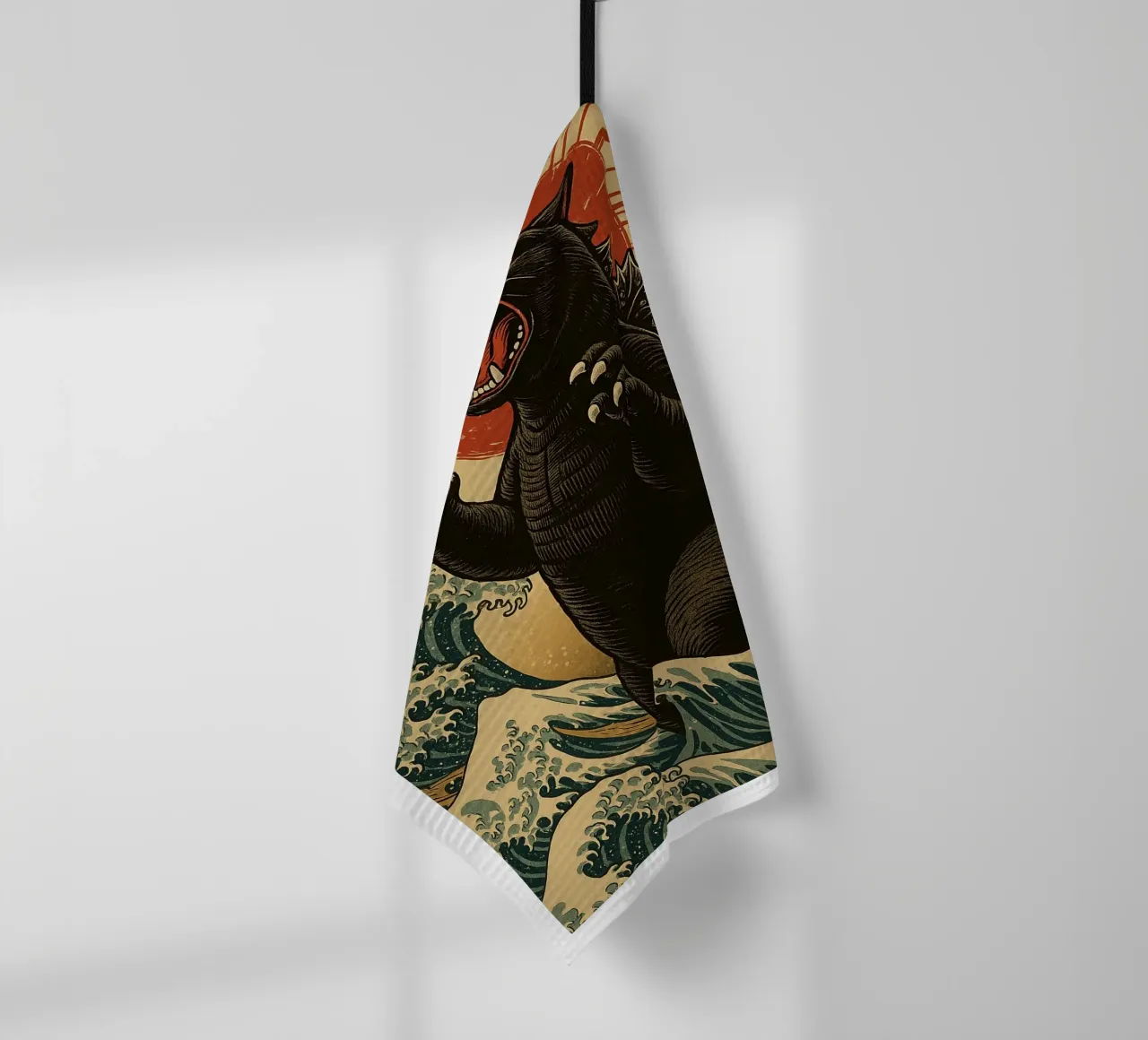 Catzilla Shirt Funny Japanese Kawaii Cat Art tea towel by the gondils