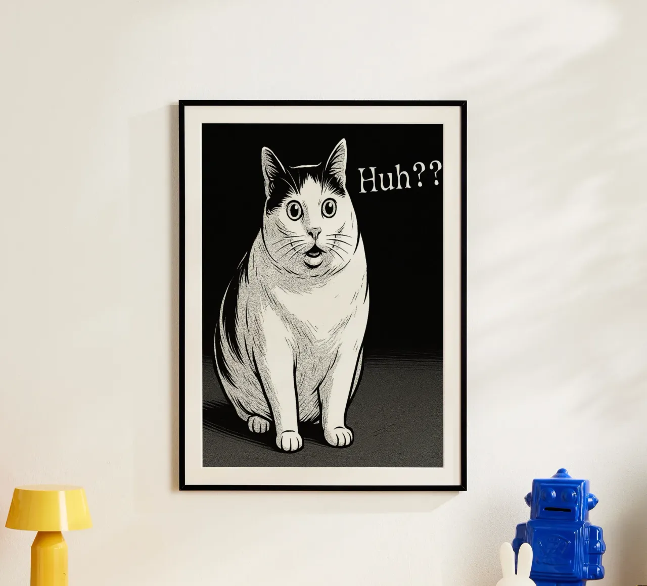 Meme divertente del gatto Huh Cat poster con telaio in alluminio da the gondils