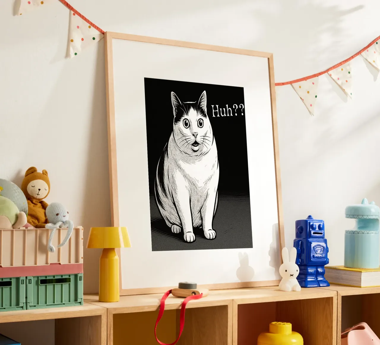 Meme divertente del gatto Huh Cat poster con telaio in alluminio da the gondils