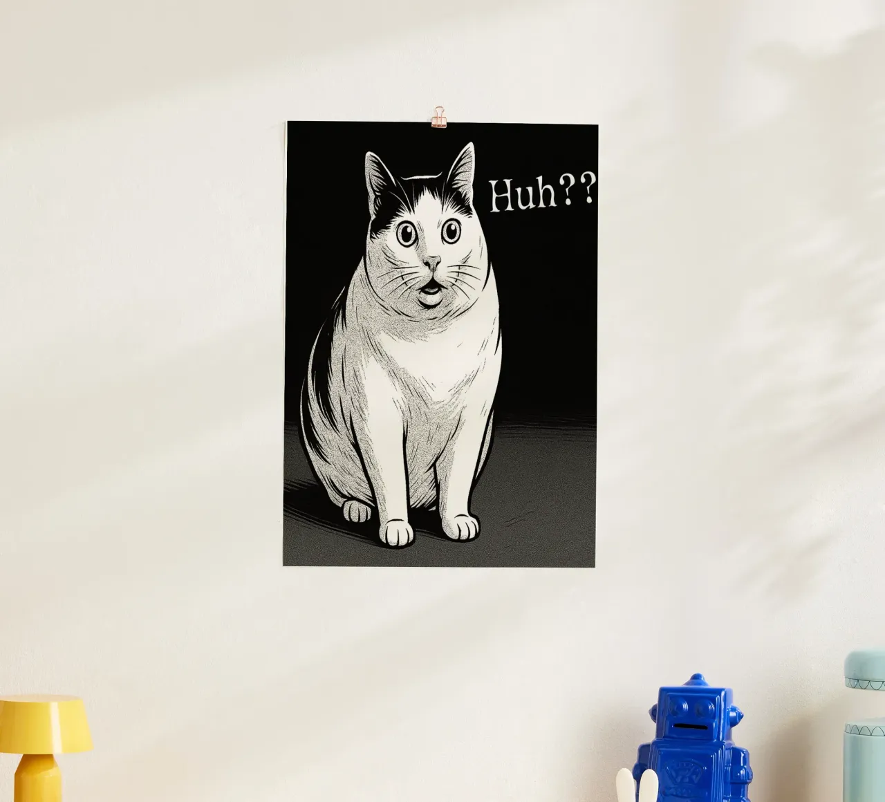Meme divertente del gatto Huh Cat poster con telaio in alluminio da the gondils