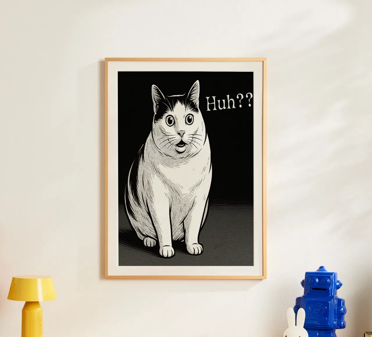 Meme divertente del gatto Huh Cat poster con telaio in alluminio da the gondils