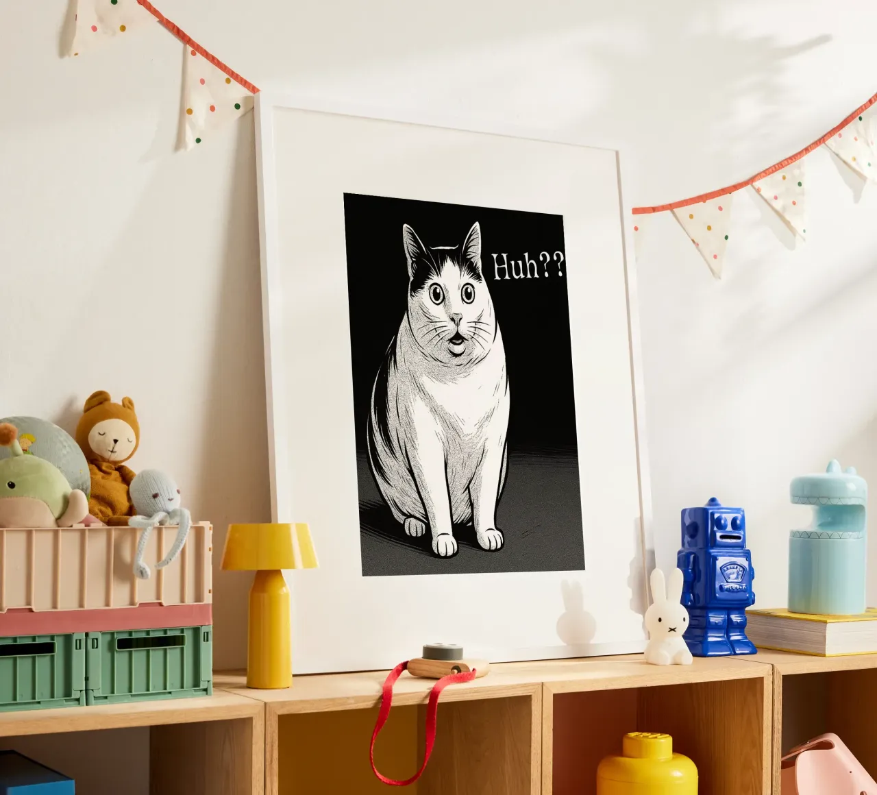 Meme divertente del gatto Huh Cat poster con telaio in alluminio da the gondils