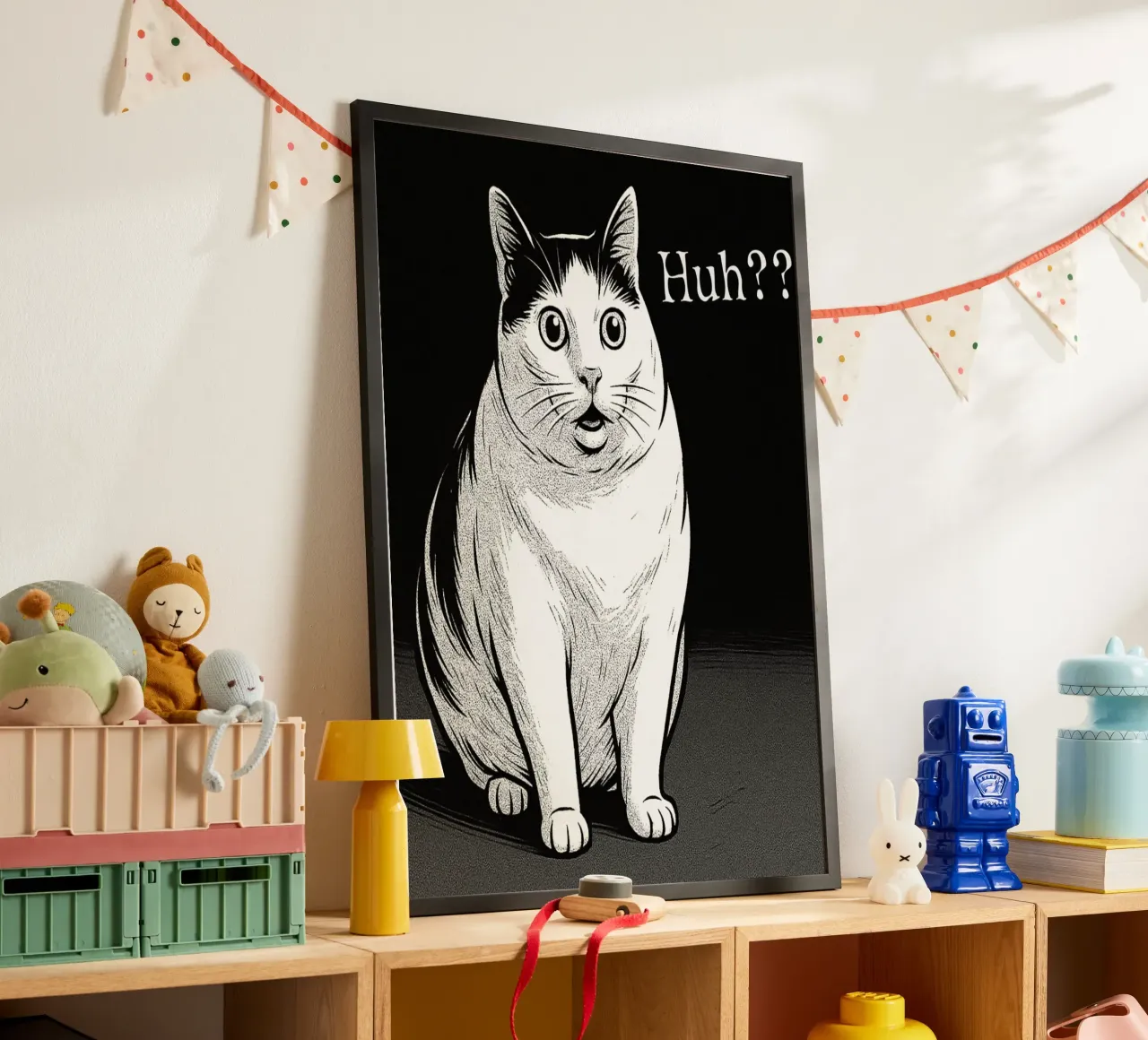 Meme divertente del gatto Huh Cat poster con telaio in alluminio da the gondils