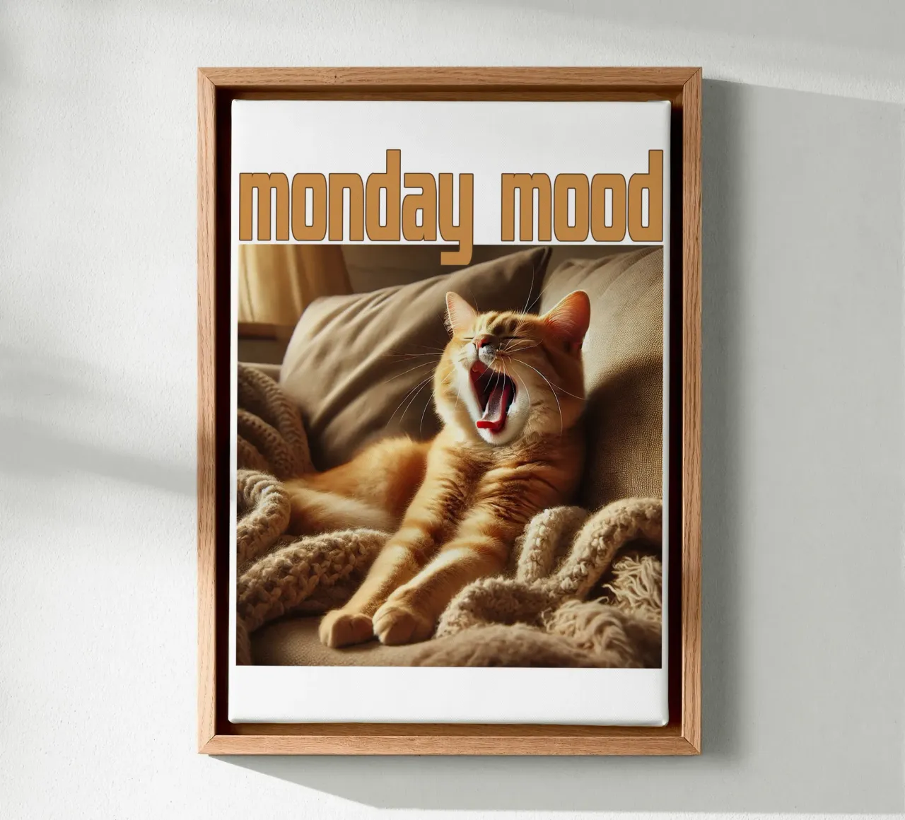 Funny Cat Monday Mood Art Design canvas with Floater frame by the gondils