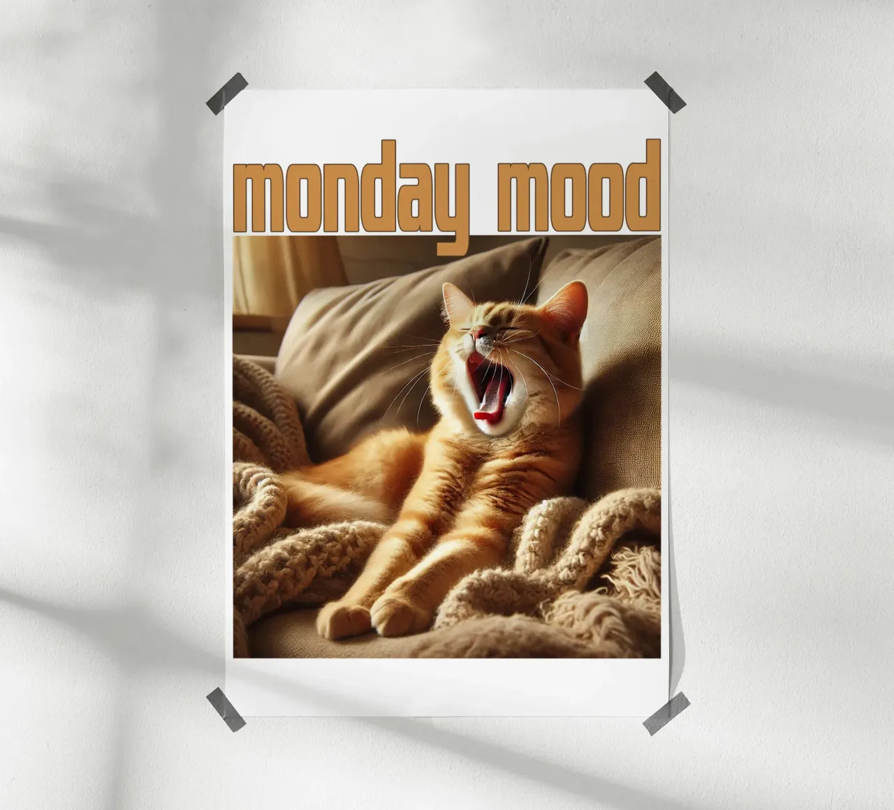 Gatto divertente Lunedì Mood Art Design poster con telaio in alluminio da the gondils