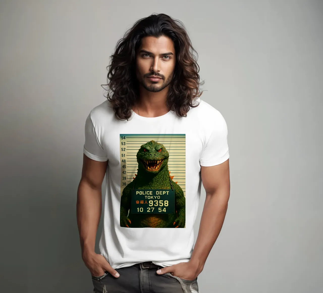 Godzilla Mugshot Divertente Godzilla Monster Art Design t-shirt da the gondils