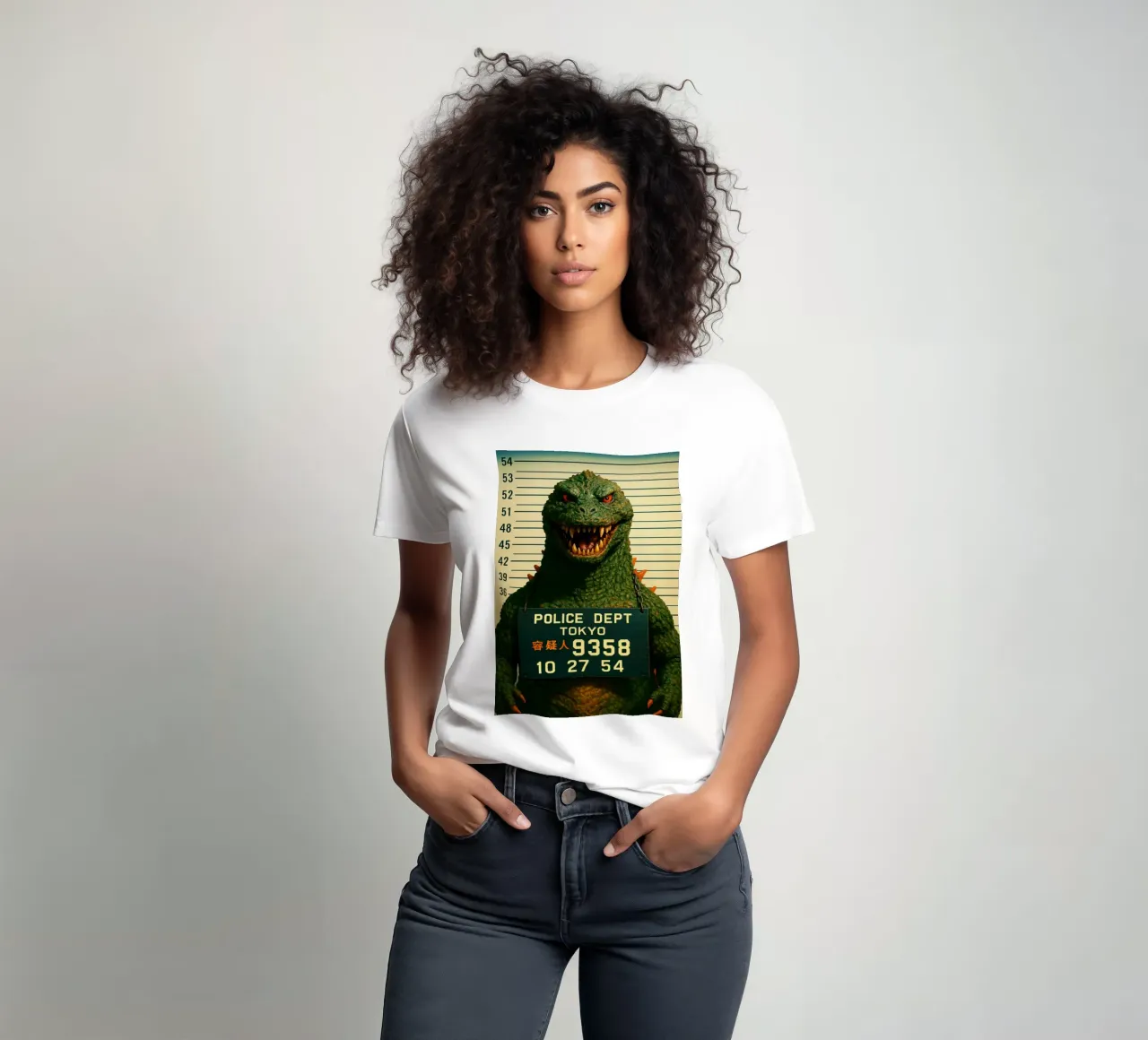 Godzilla Mugshot Divertente Godzilla Monster Art Design t-shirt da the gondils