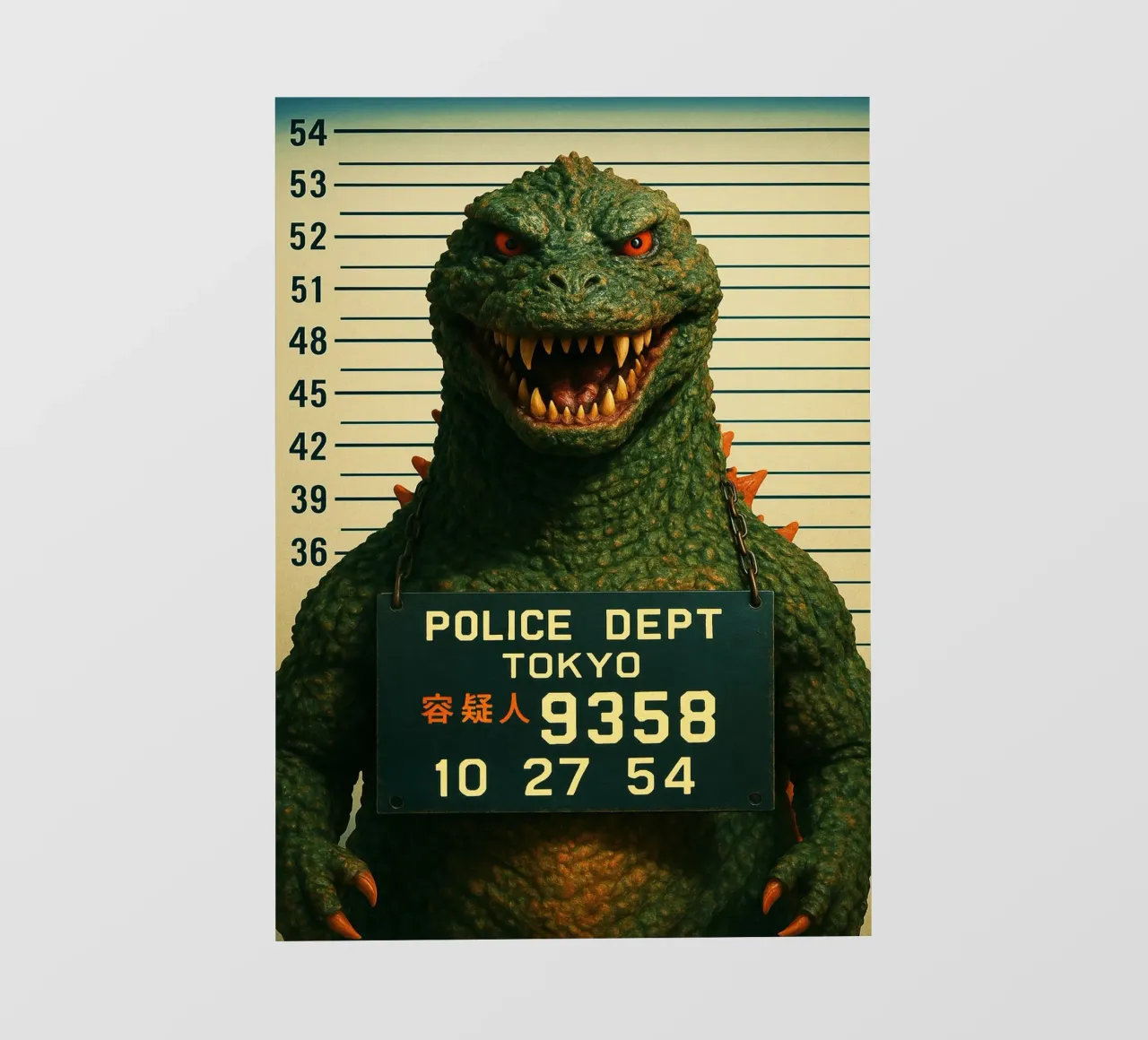 Godzilla Mugshot Divertente Godzilla Monster Art Design pellicola backlit da the gondils