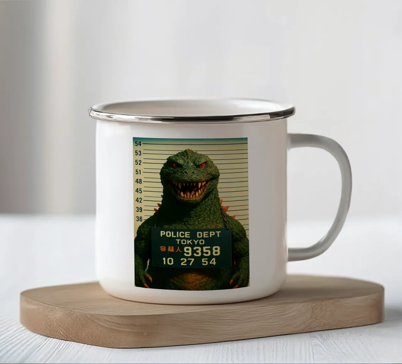 Godzilla Mugshot Divertente Godzilla Monster Art Design tazza in smalto da the gondils