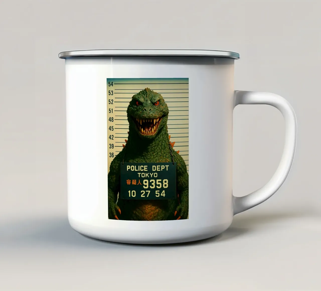 Godzilla Mugshot Divertente Godzilla Monster Art Design tazza in smalto da the gondils