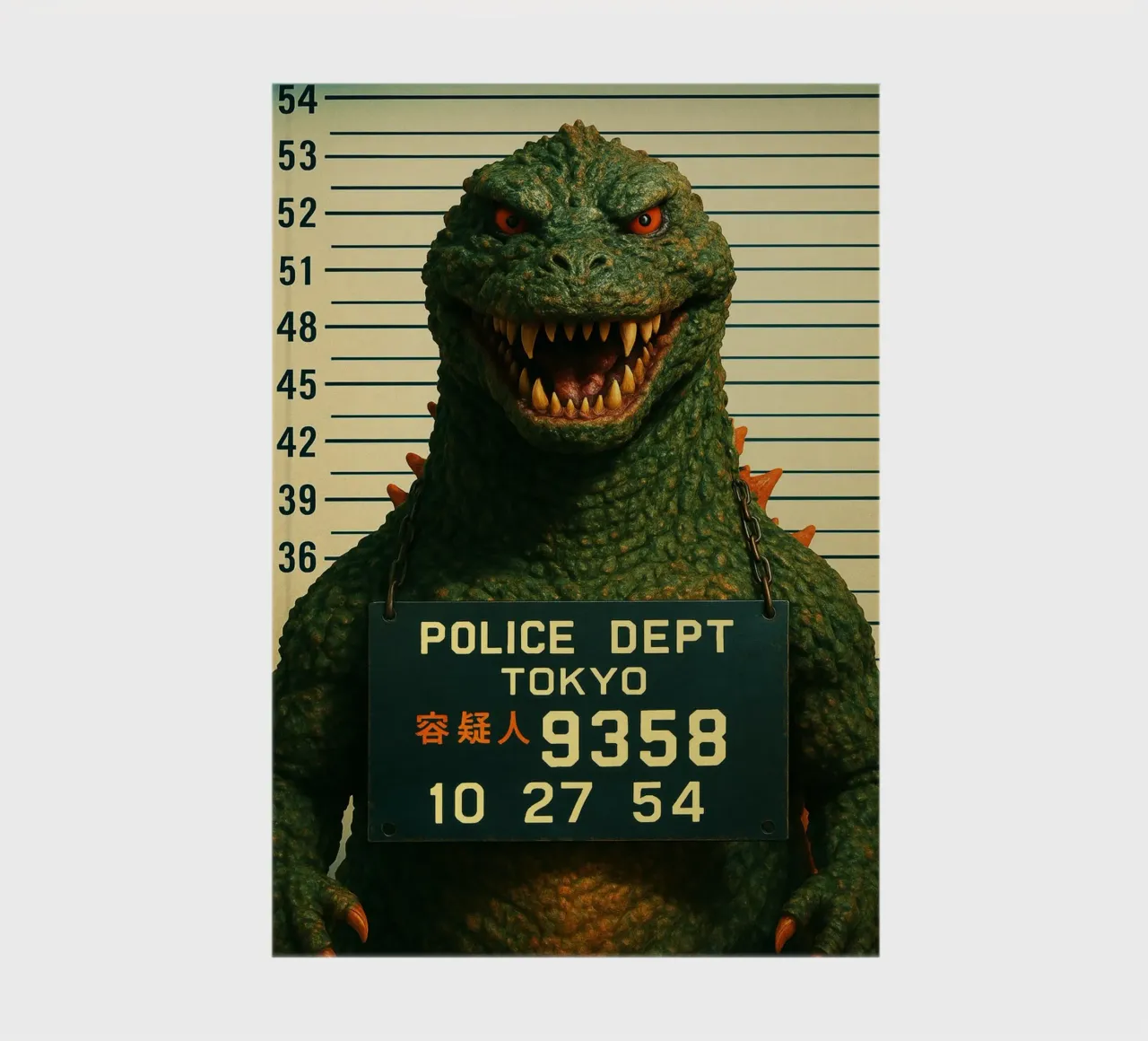 Godzilla Mugshot Funny Godzilla Monster Art Design notebook by the gondils