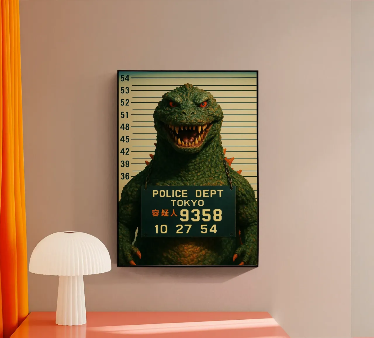 Godzilla Mugshot Funny Godzilla Monster Art Design metacrilato de the gondils