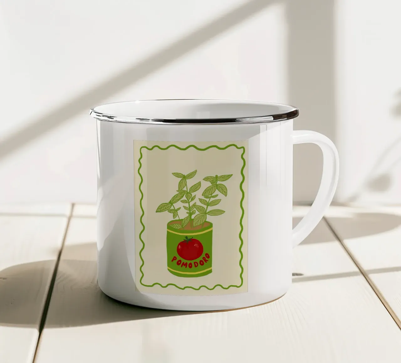 Pomodoro & Basilico tazza in smalto da Studio Dolci