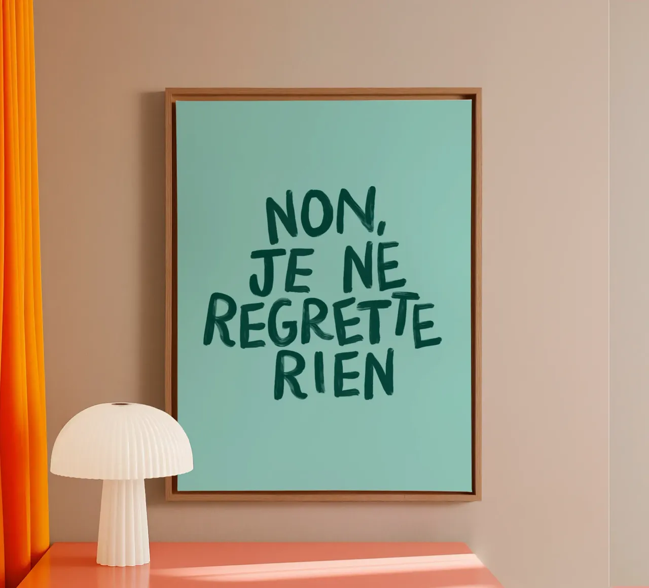 Non Je Ne Regrette Rien Stampa tipografica in lingua francese tela con Cornice a cassetta da THE MOTIVATED TYPE