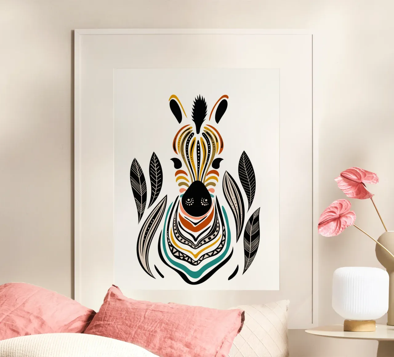 Stampa d'arte Zebra bohémien Decor animale tribale poster con telaio in alluminio da Dream Print Designs