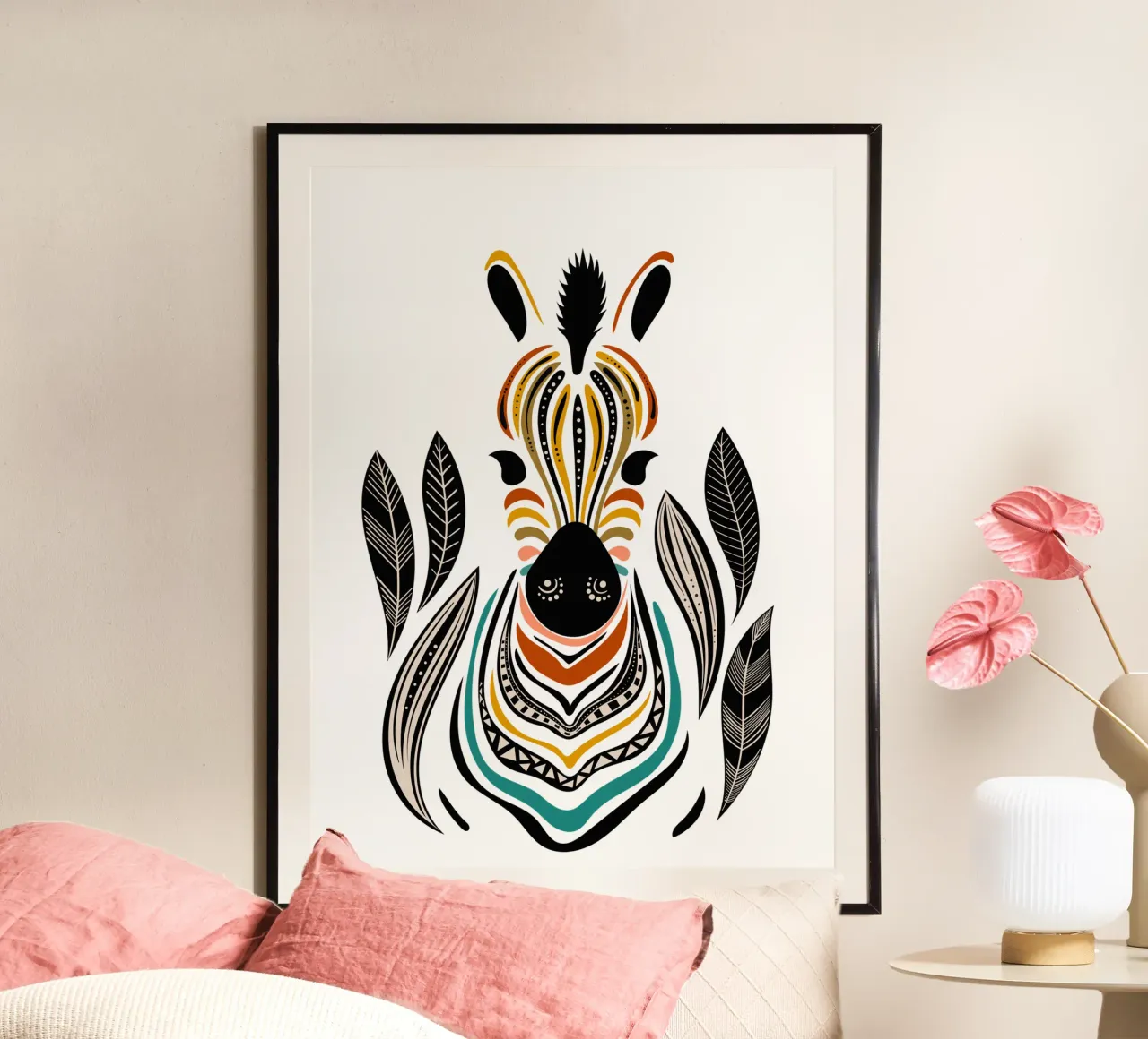 Stampa d'arte Zebra bohémien Decor animale tribale poster con telaio in alluminio da Dream Print Designs