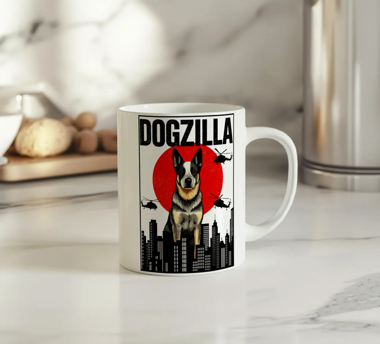 Dogzilla giapponese, divertente Corg Art Design tazza in ceramica da the gondils