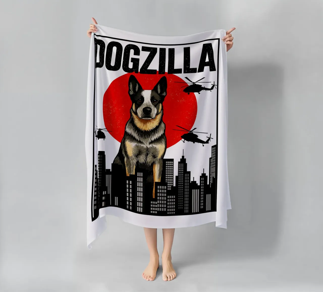Dogzilla giapponese, divertente Corg Art Design telo mare da the gondils
