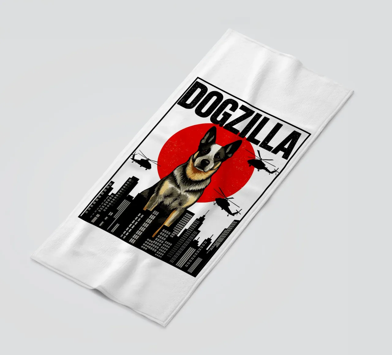 Dogzilla giapponese, divertente Corg Art Design telo mare da the gondils