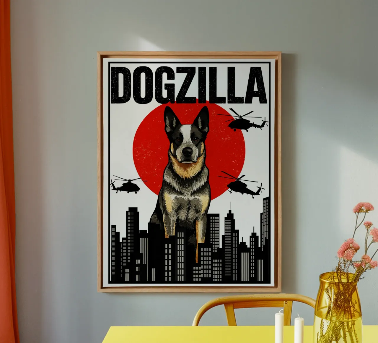 Japanse Dogzilla Grappig Corg Kunstontwerp canvas met Baklijst van the gondils