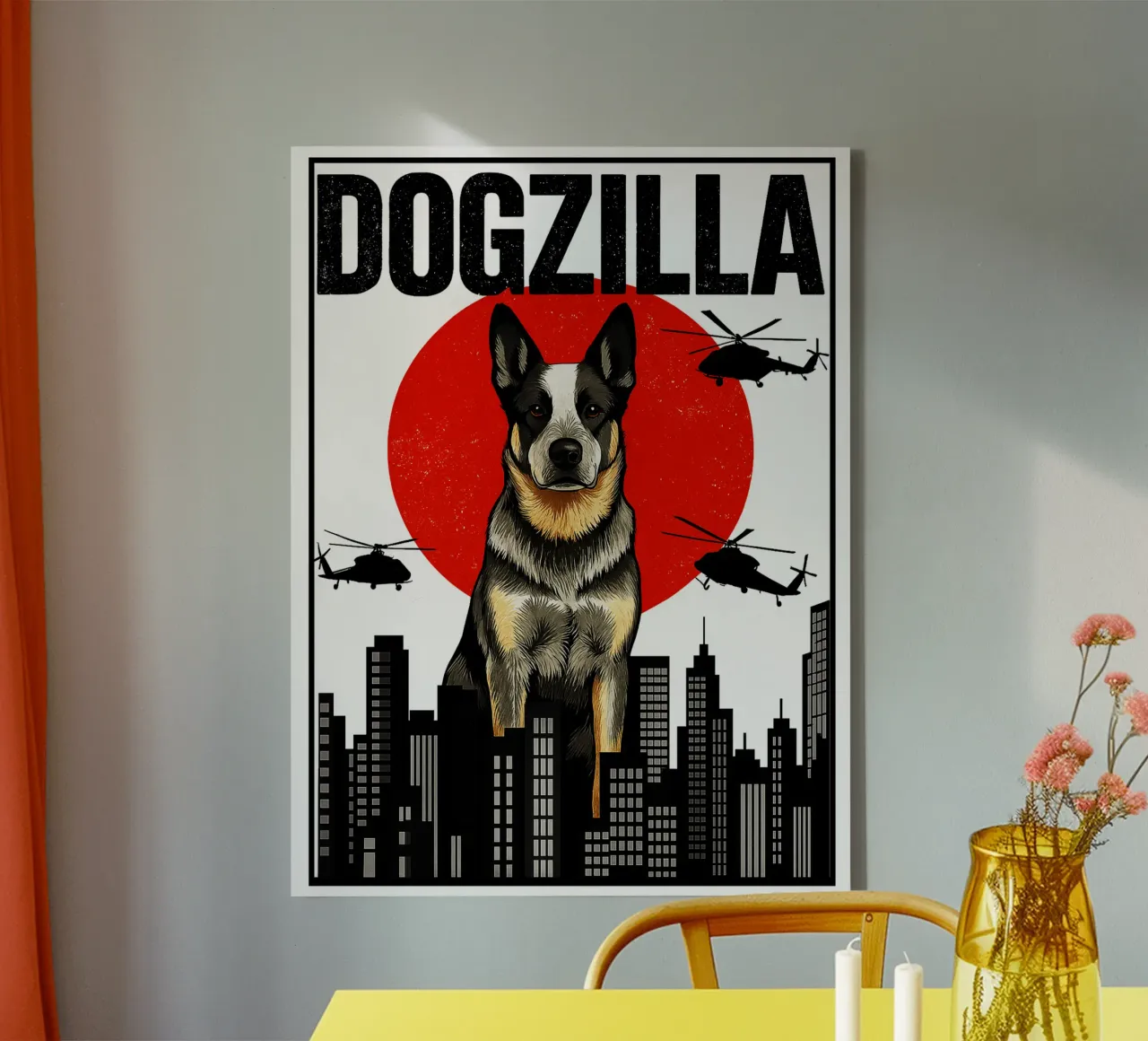 Japanse Dogzilla Grappig Corg Kunstontwerp canvas met Baklijst van the gondils