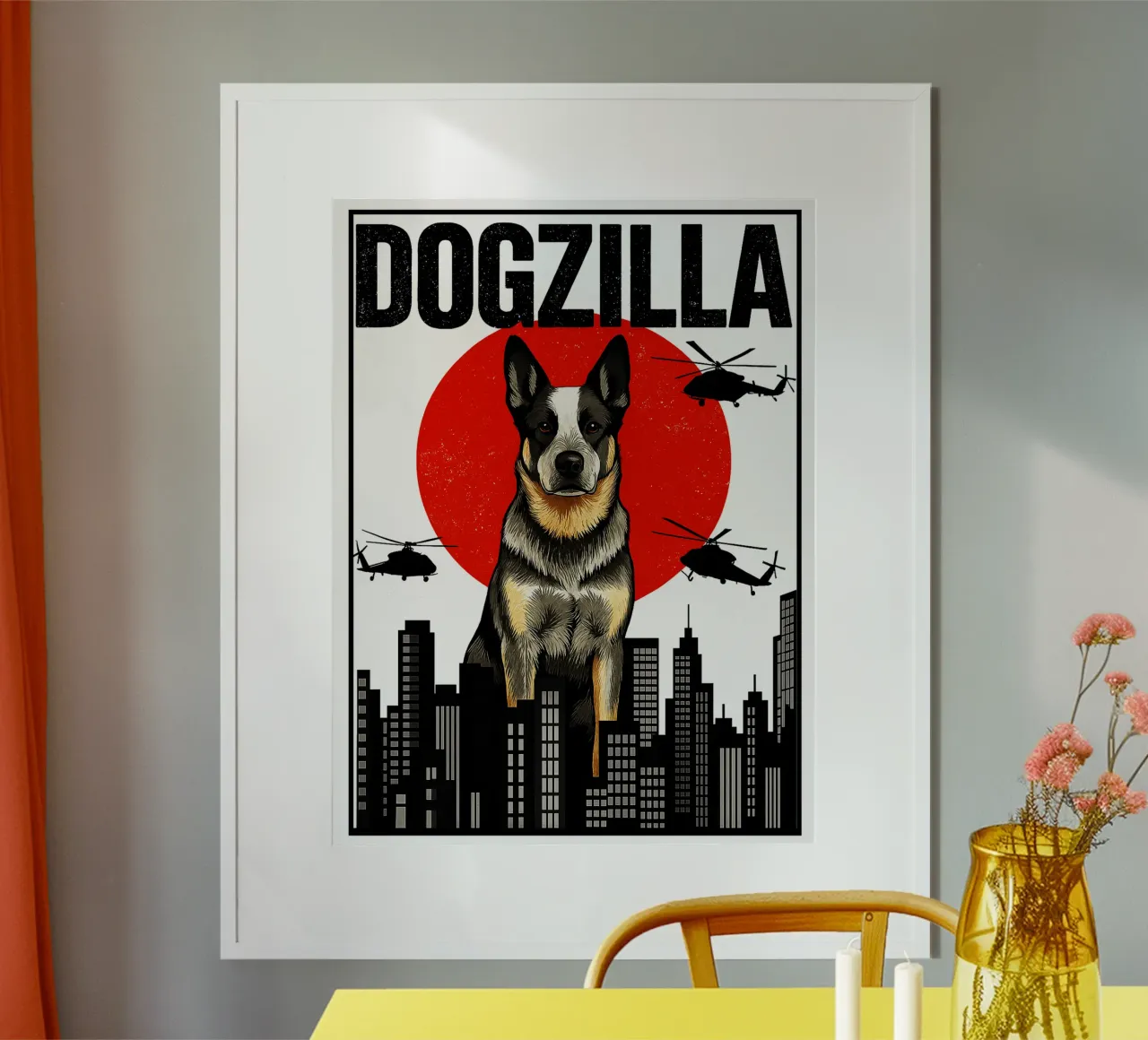 Japanse Dogzilla Grappig Corg Kunstontwerp poster met aluminium frame van the gondils