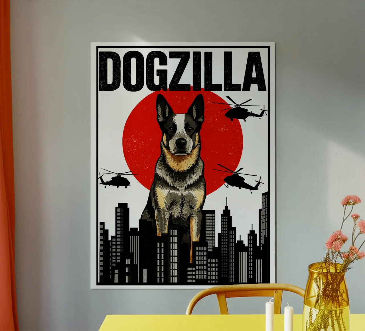 Japanse Dogzilla Grappig Corg Kunstontwerp poster met aluminium frame van the gondils