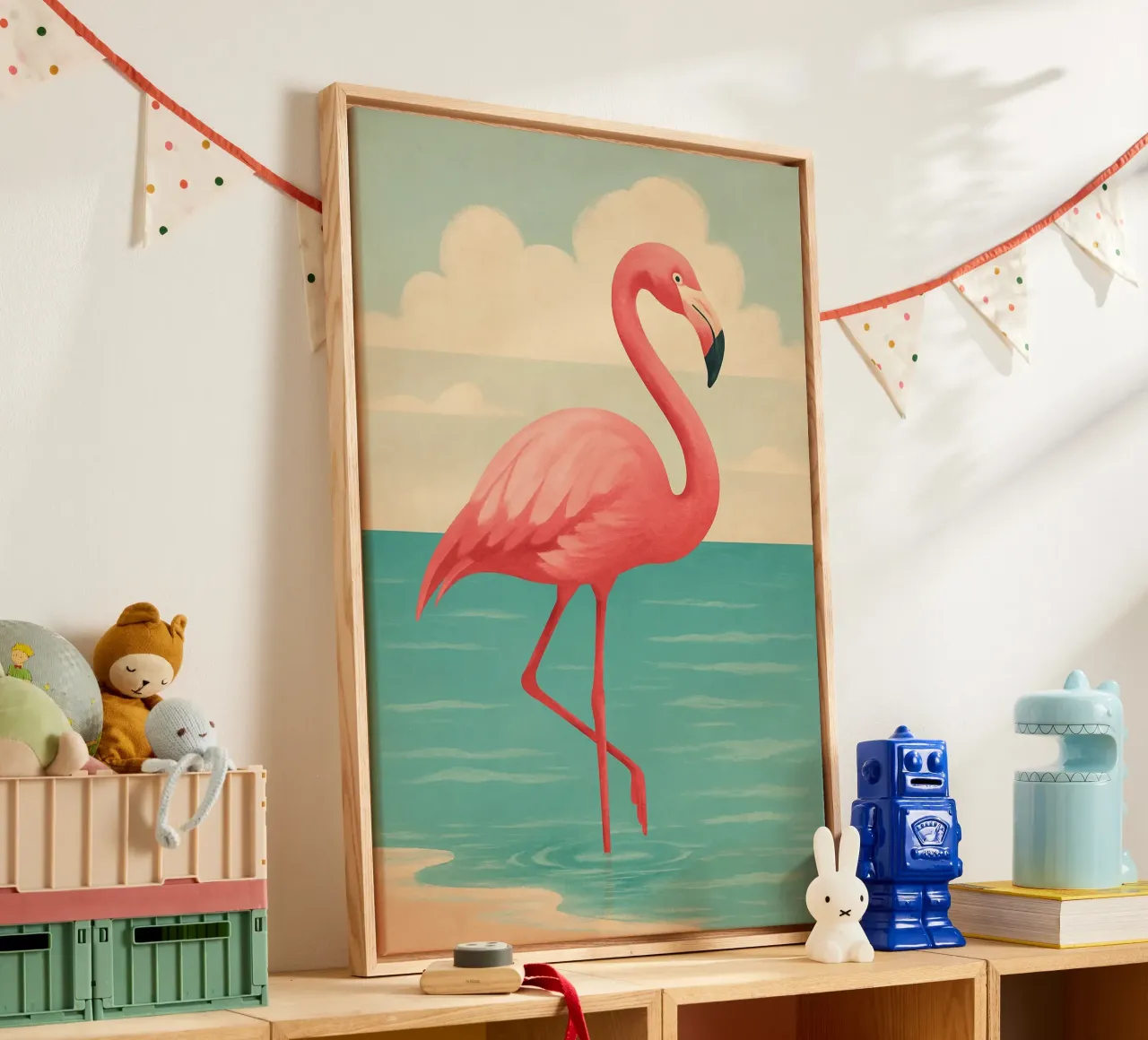 Flamingo Beachy Decor Coastal Vibes canvas met Baklijst van Mosaic Dialogue