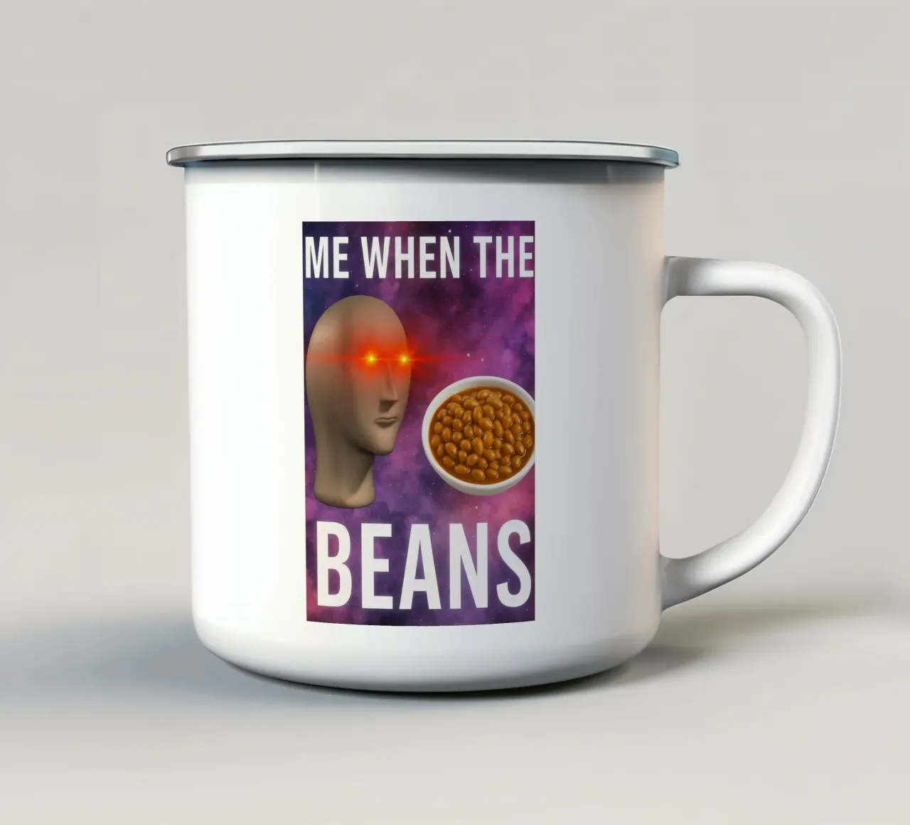 Meme Man Fagioli surreali tazza in smalto da the gondils