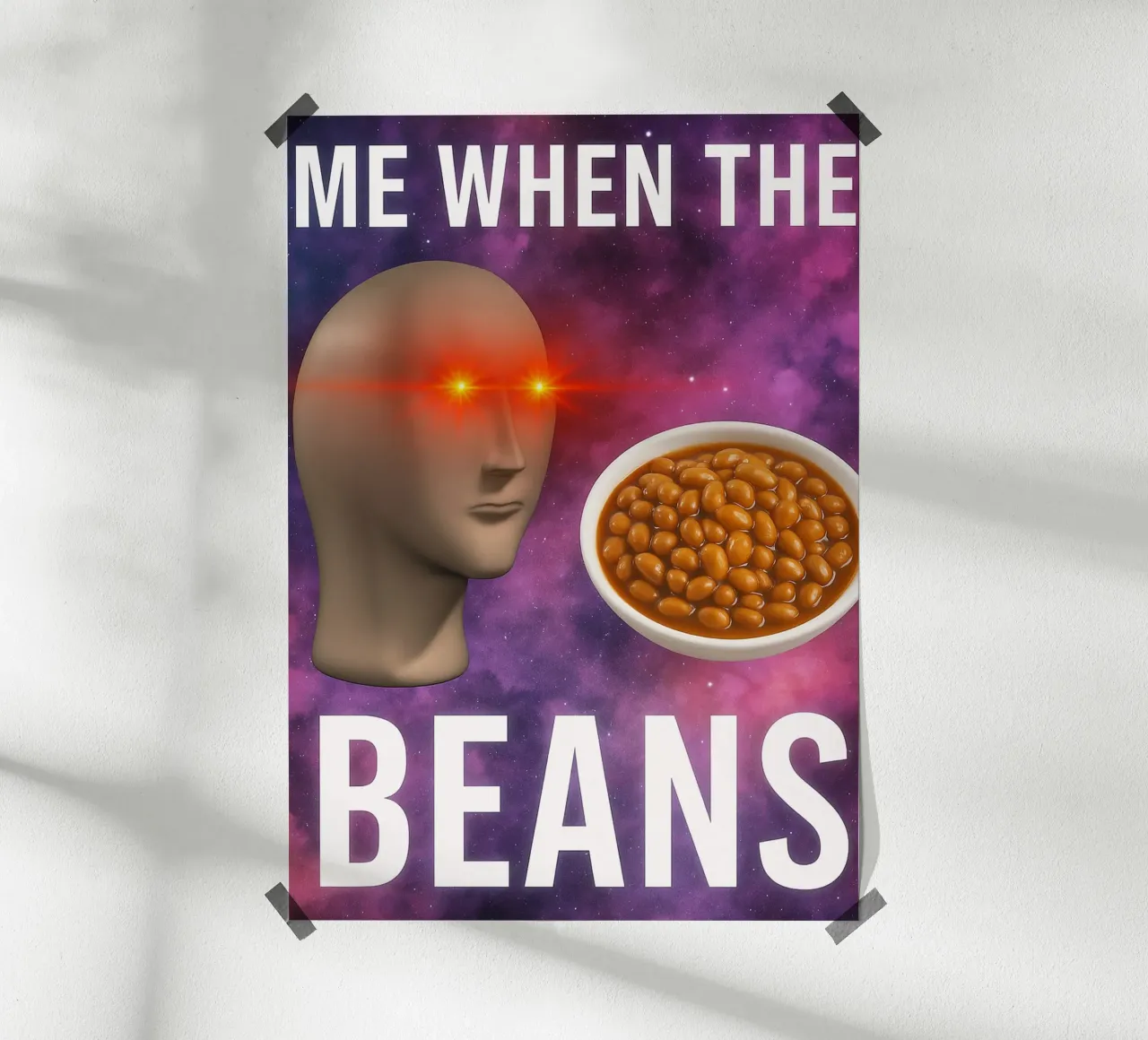 Meme Man Fagioli surreali poster con telaio in alluminio da the gondils