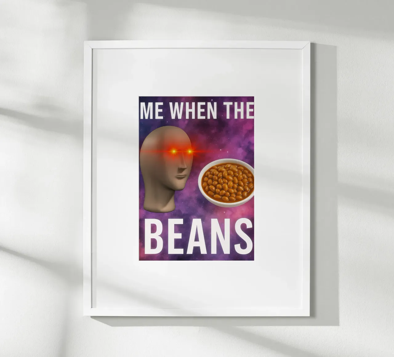 Meme Man Fagioli surreali poster con telaio in alluminio da the gondils