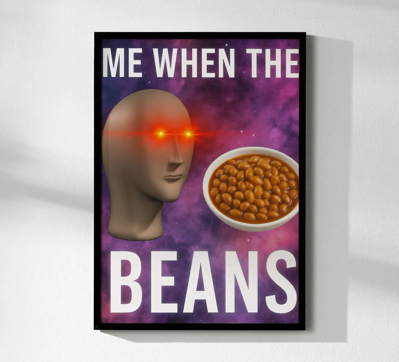 Meme Man Fagioli surreali poster con telaio in alluminio da the gondils