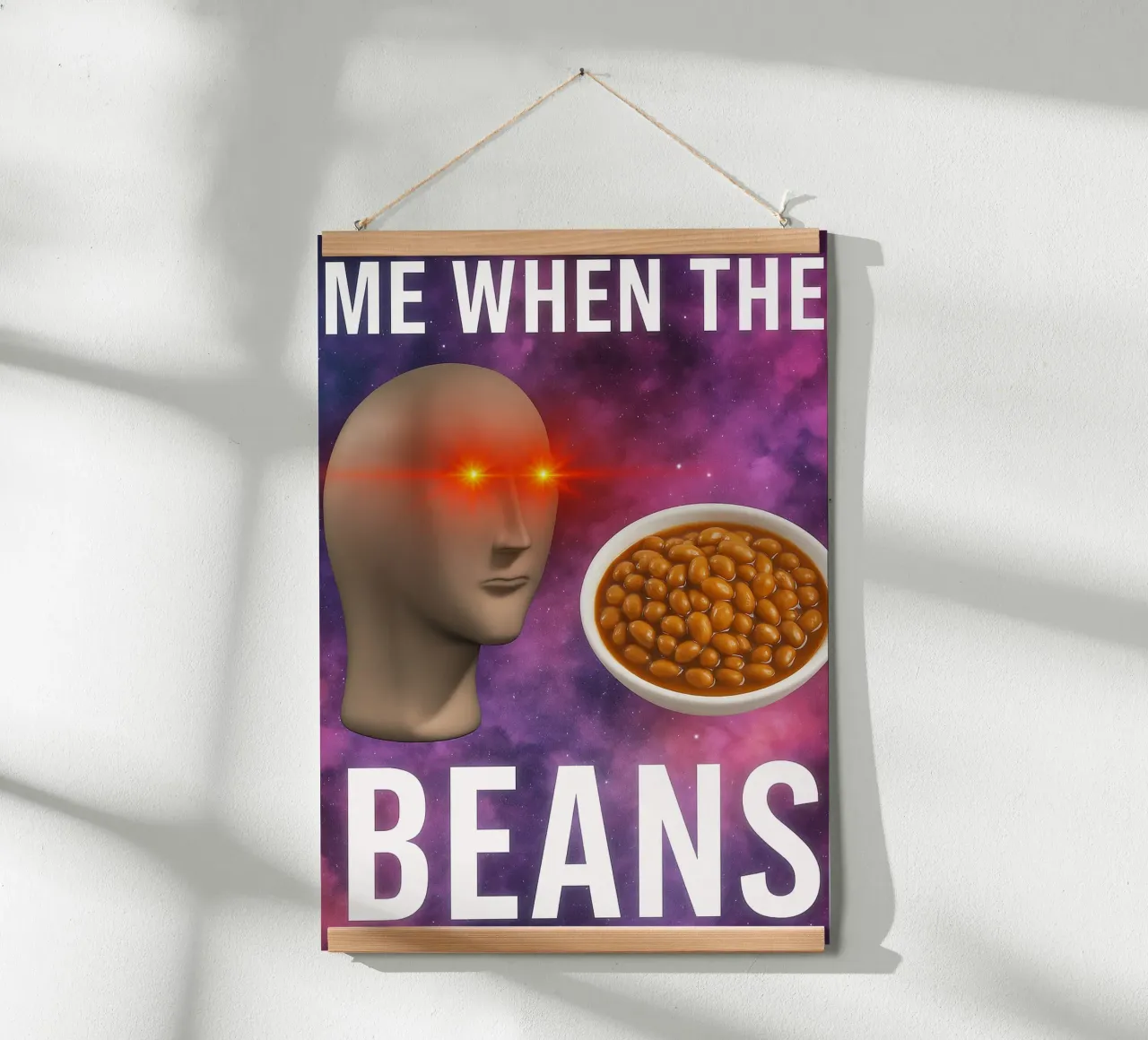 Meme Man Fagioli surreali poster con telaio in alluminio da the gondils