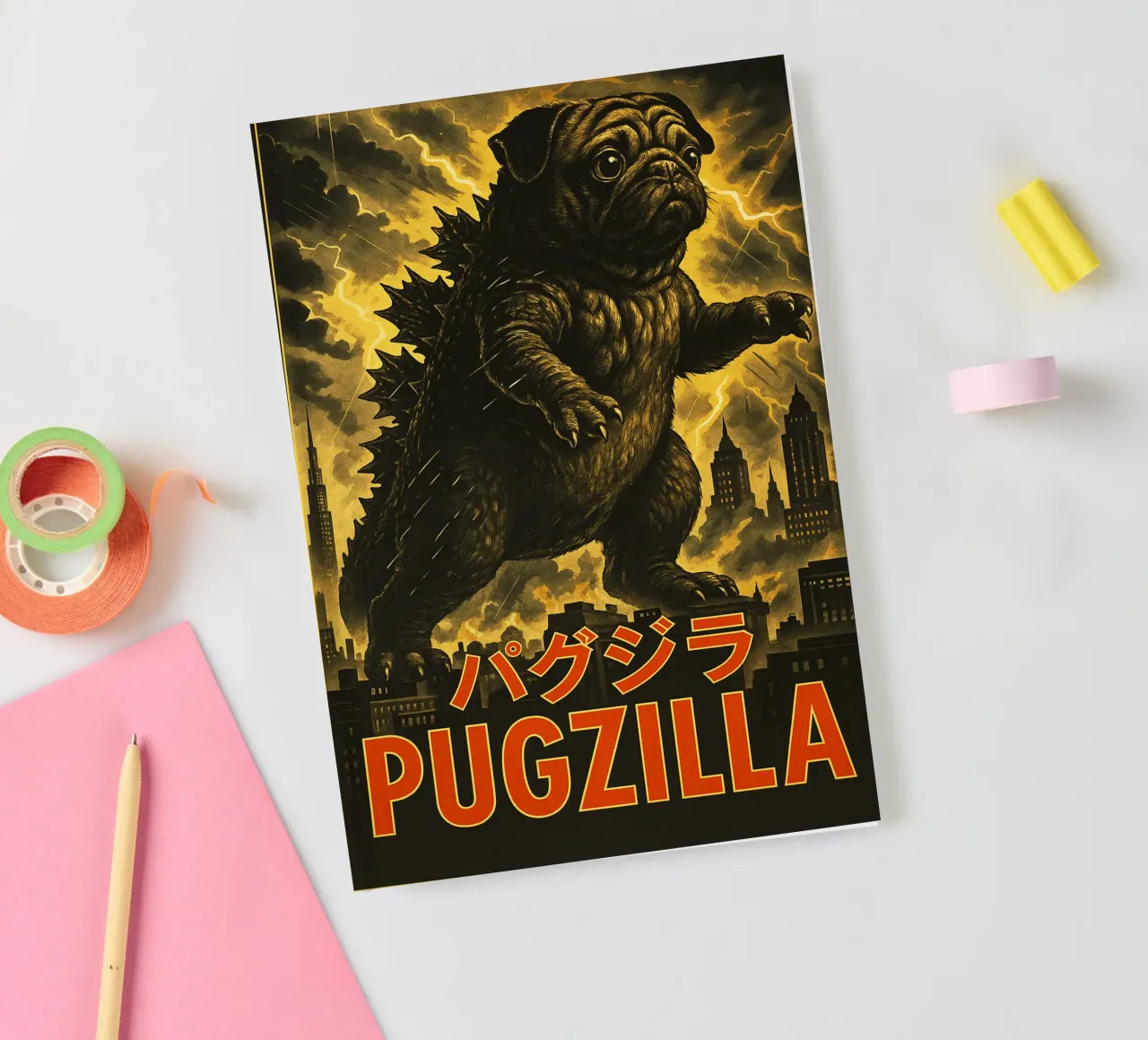 Pugzilla Japanese Funny Art notebook by the gondils