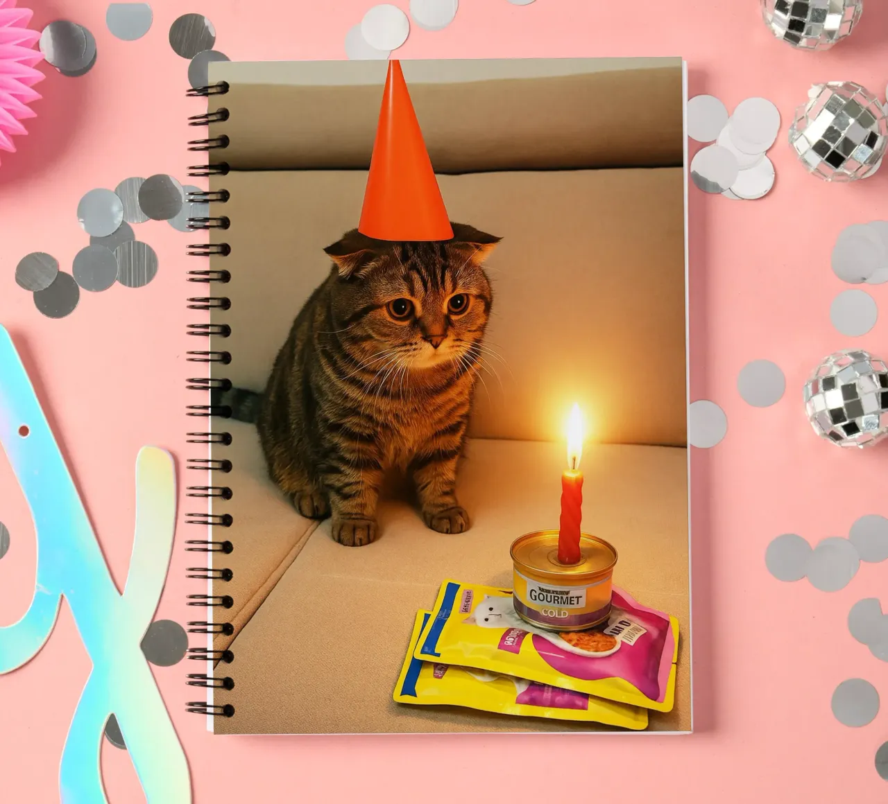 Sad Birthday Cat Meme Art Design spiral notebook by the gondils