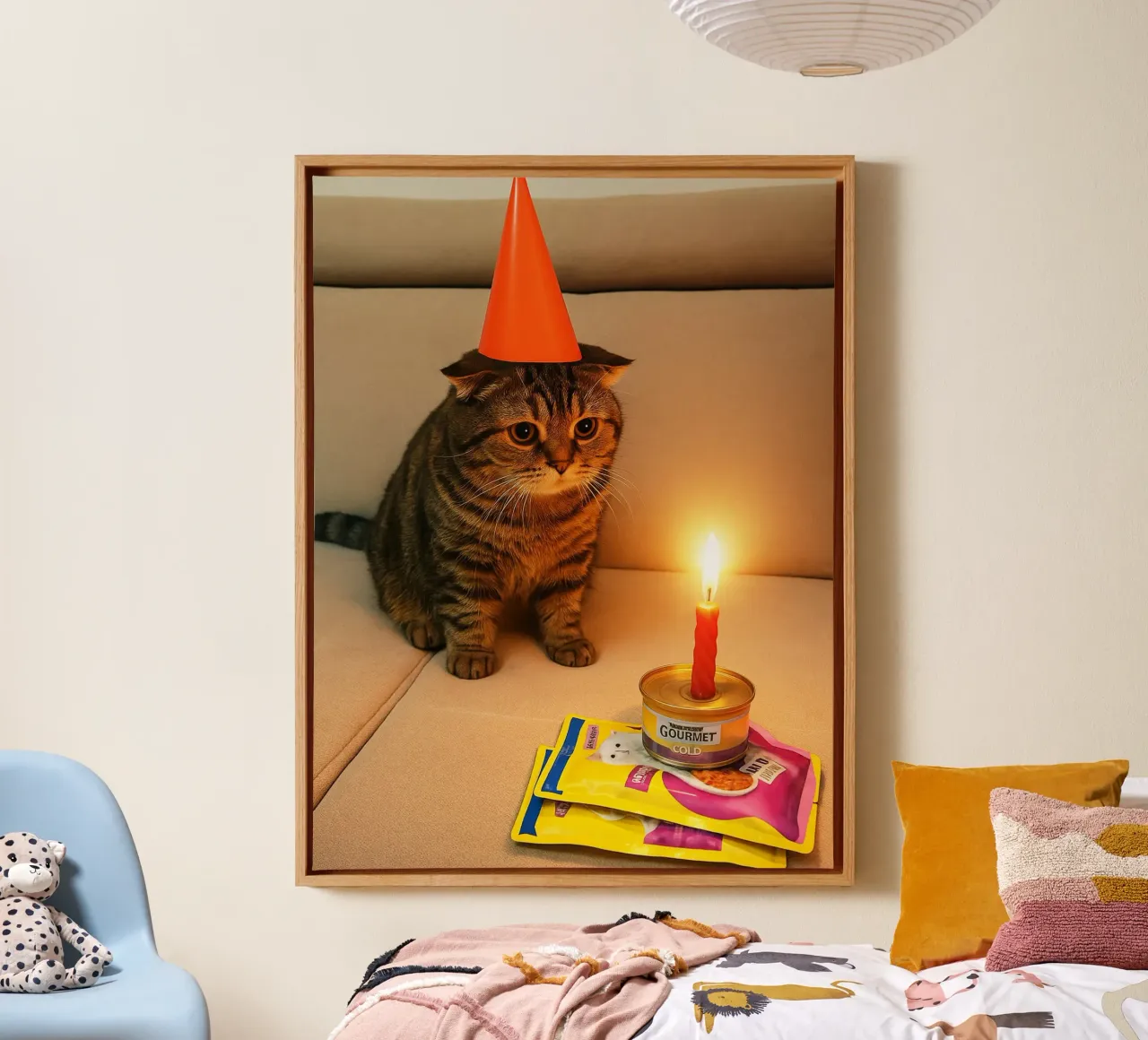 Triste compleanno del gatto Meme Art Design tela con Cornice a cassetta da the gondils