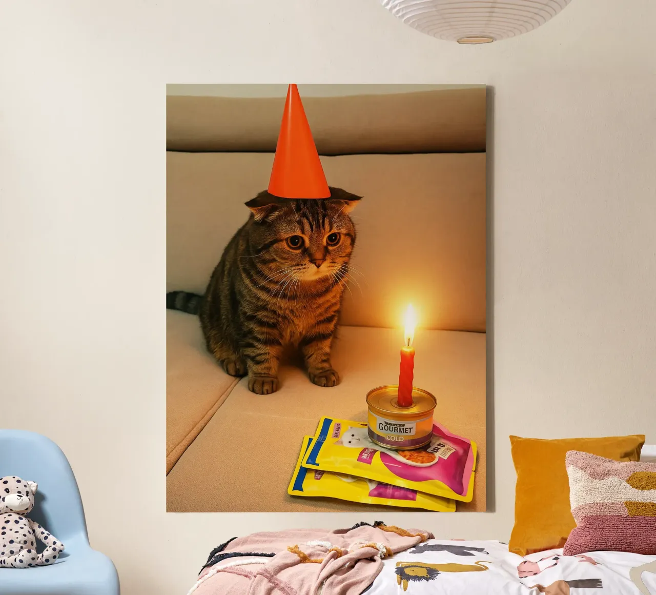 Triste compleanno del gatto Meme Art Design tela con Cornice a cassetta da the gondils