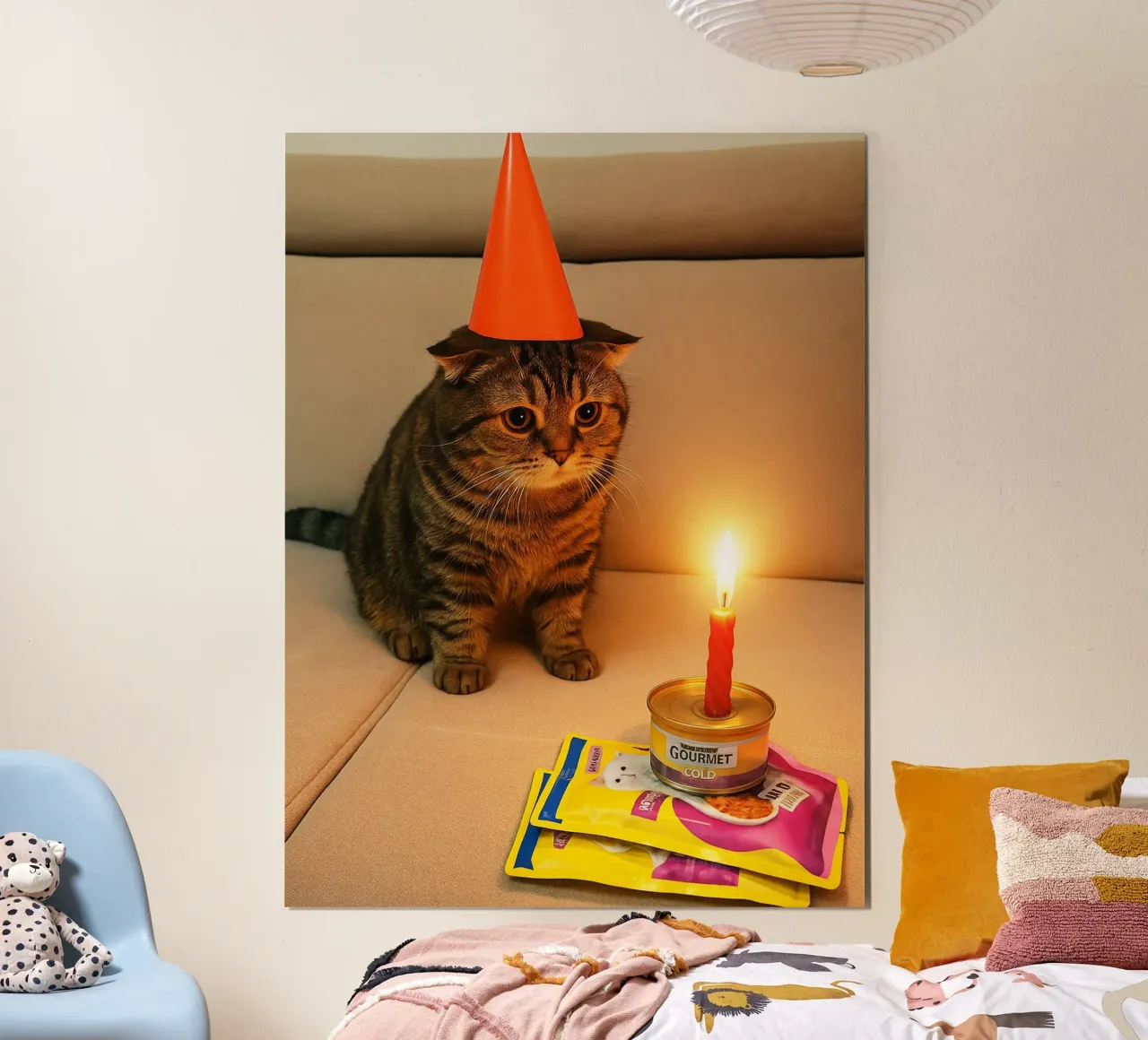 Triste compleanno del gatto Meme Art Design poster con telaio in alluminio da the gondils