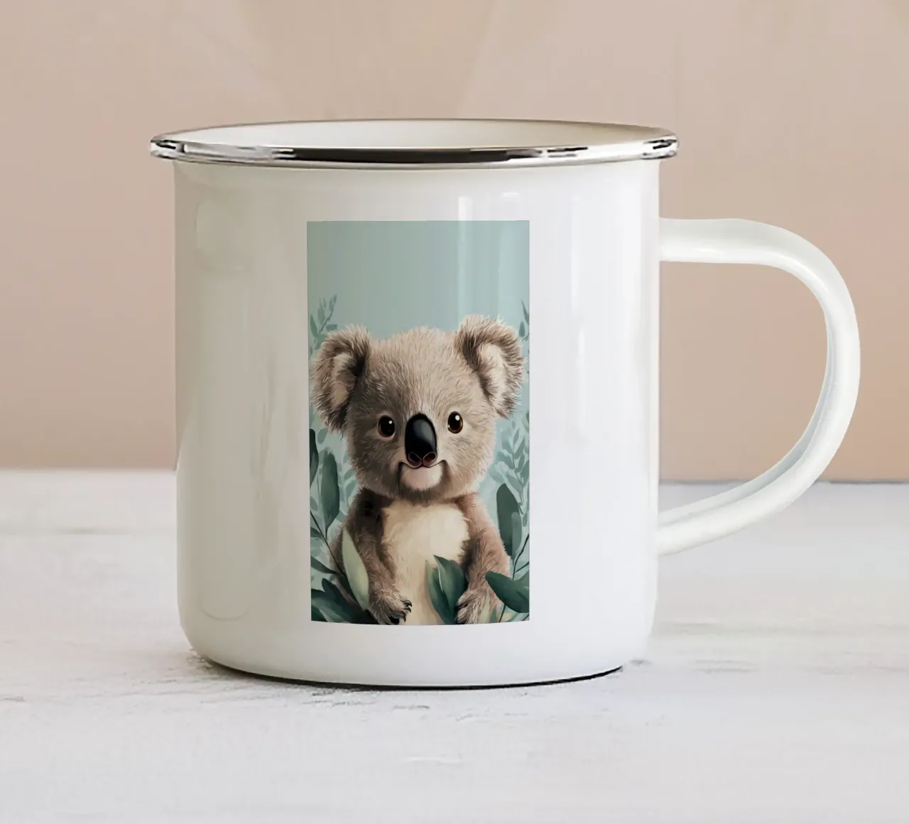 Held #44: Koala in de zomer met eucalyptus emaille mok van farbenhelden