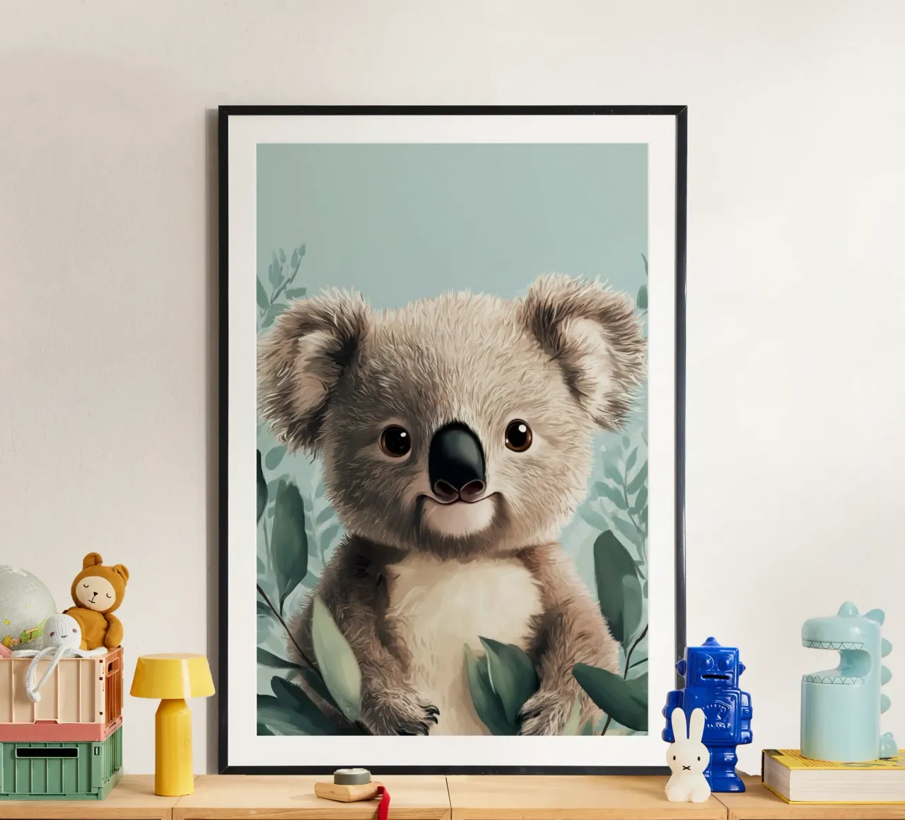 Eroe #44: Koala in estate con l'eucalipto poster con telaio in alluminio da farbenhelden