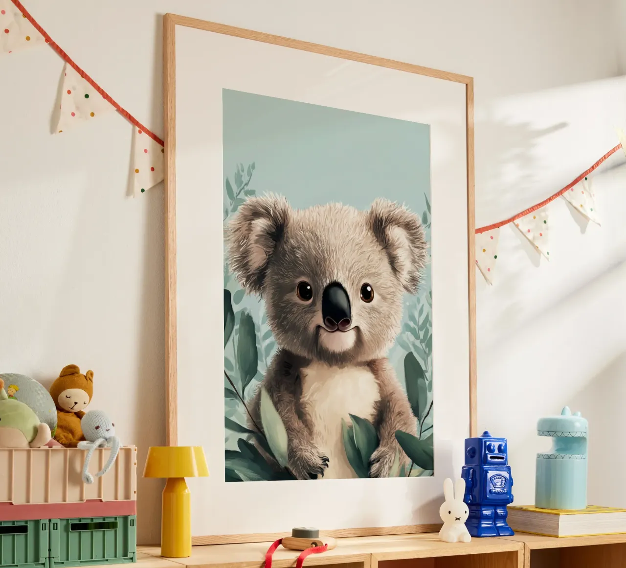 Eroe #44: Koala in estate con l'eucalipto poster con telaio in alluminio da farbenhelden