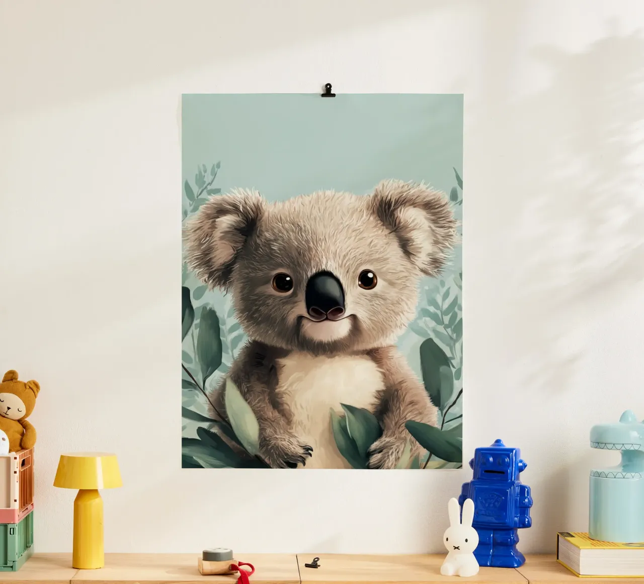 Eroe #44: Koala in estate con l'eucalipto poster con telaio in alluminio da farbenhelden