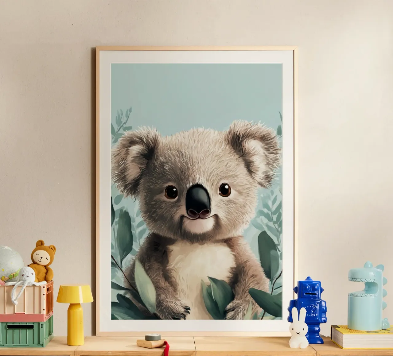 Eroe #44: Koala in estate con l'eucalipto poster con telaio in alluminio da farbenhelden