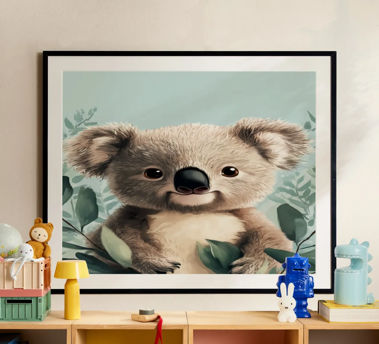Eroe #44: Koala in estate con l'eucalipto poster con telaio in alluminio da farbenhelden