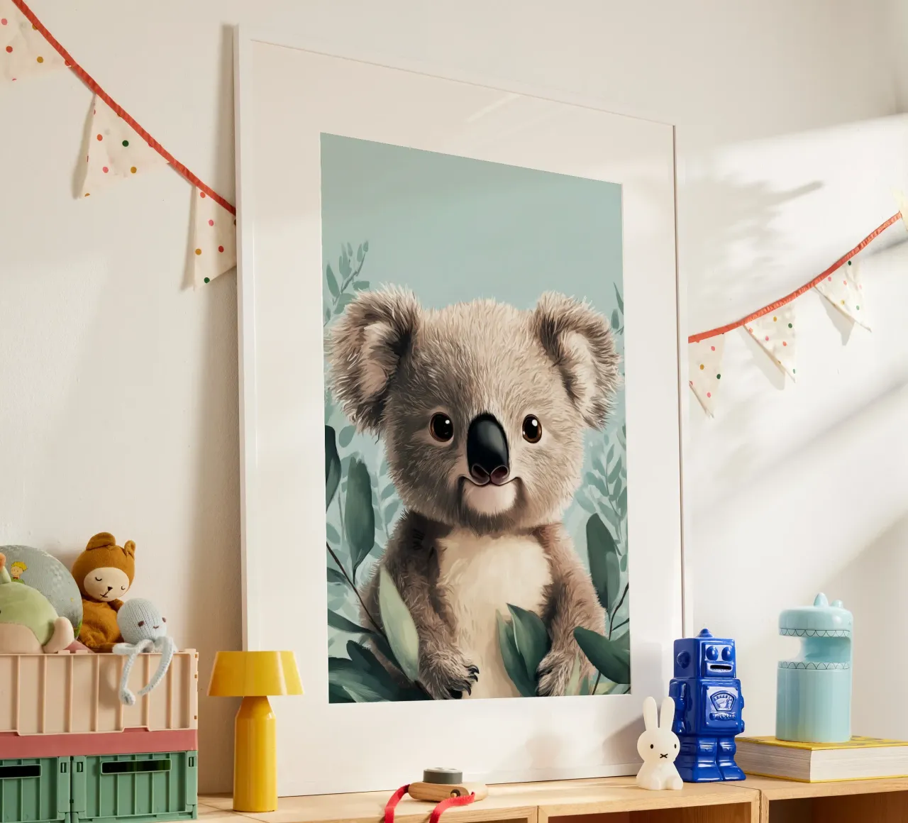Eroe #44: Koala in estate con l'eucalipto poster con telaio in alluminio da farbenhelden